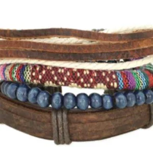 bracelet bois cuir coton tressé